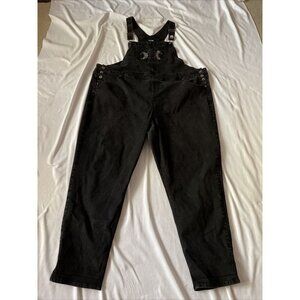 Hot Topic Black Denim Embroidered Overalls Womens Size 4 Adjustable Straps & Sid